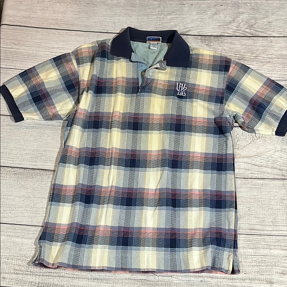 Port Authority Men's Plaid Polo in Navy, Cream, Red